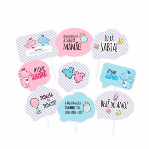 Kit Plaquinhas Divertidas Chá Hipopótamo Bello Festas  8×9