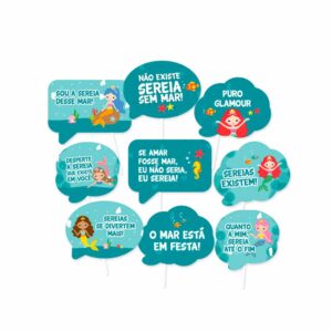 Kit Plaquinhas Divertidas Festa das Sereias Bello Festas 8×9