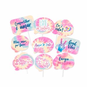 Kit Plaquinhas Divertidas Tie Dye Bello Festas 8×9