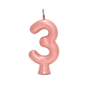 Vela Perolada Número 3 Rose Gold Bello Festas 10×1